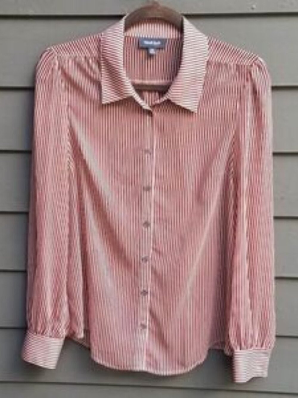 Modcloth Rust Tan Pinstripe Sheer Button Down Shirt Size Medium